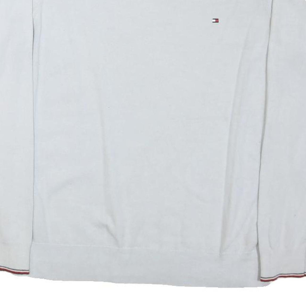 TOMMY HILFIGER Mens White Plain Cotton Blend Jumper Crew Neck Tight Knit M