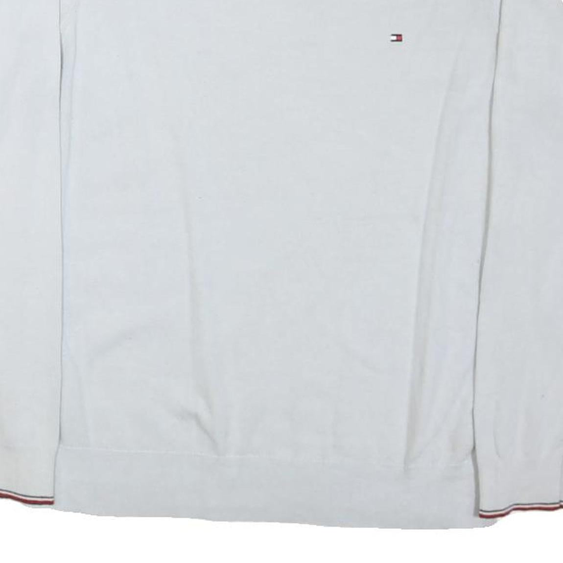 TOMMY HILFIGER Mens White Plain Cotton Blend Jumper Crew Neck Tight Knit M