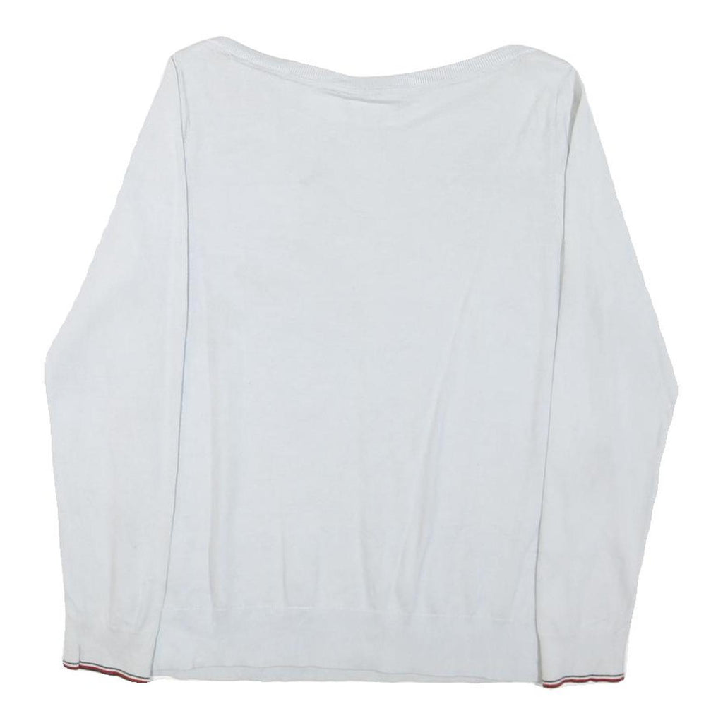 TOMMY HILFIGER Mens White Plain Cotton Blend Jumper Crew Neck Tight Knit M