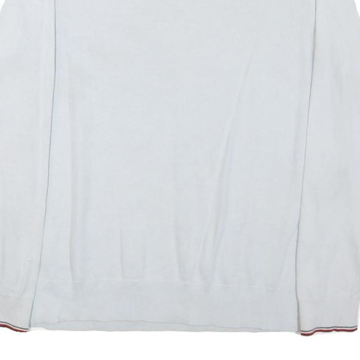 TOMMY HILFIGER Mens White Plain Cotton Blend Jumper Crew Neck Tight Knit M