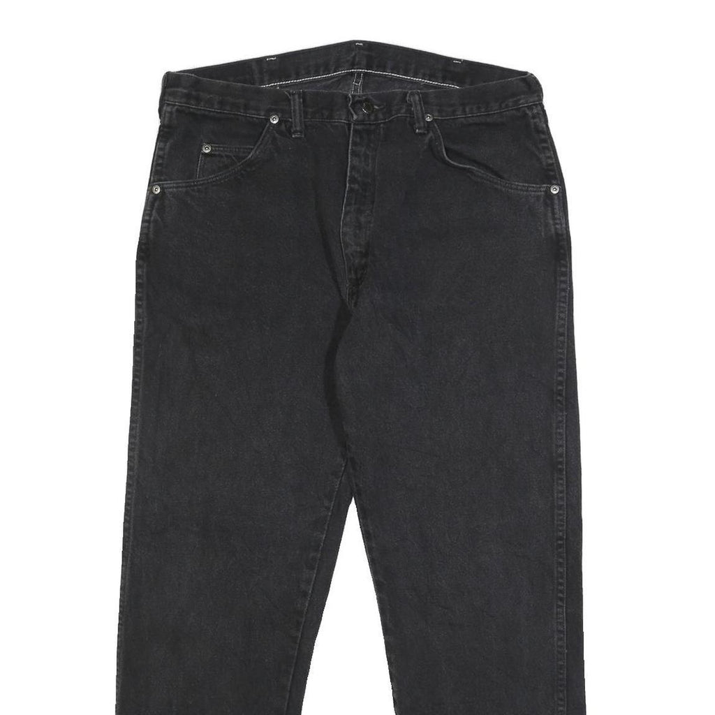 WRANGLER Mens Black Regular Straight Denim Dark W36 L30 Cotton Zip Jeans