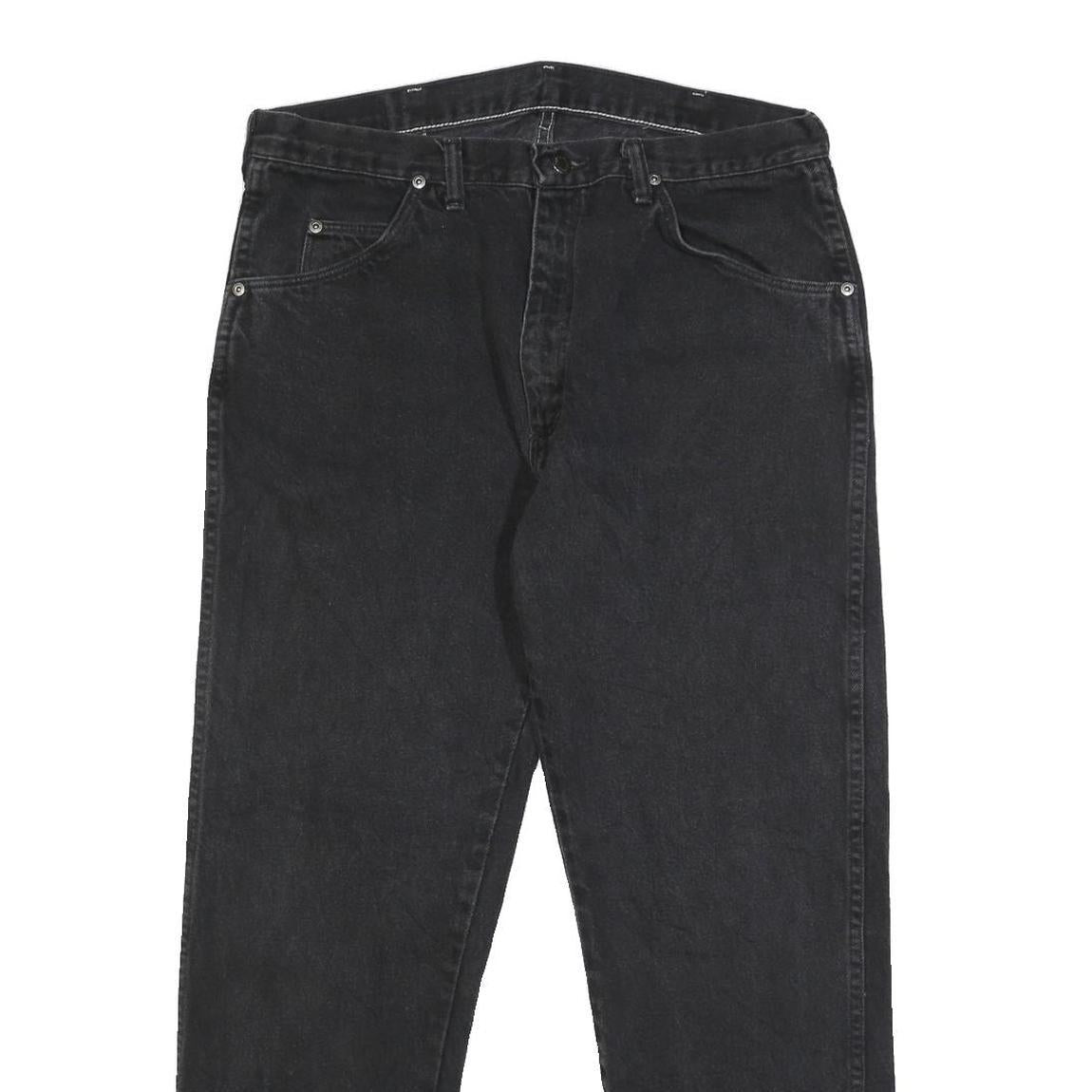 WRANGLER Mens Black Regular Straight Denim Dark W36 L30 Cotton Zip Jeans