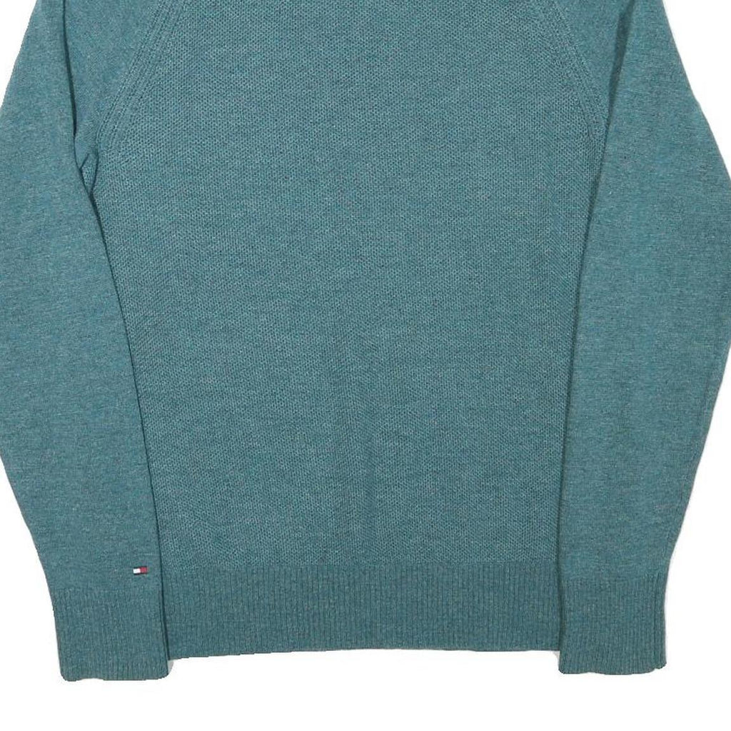 TOMMY HILFIGER Mens Blue Plain Crew Neck Basic Knit Jumper M Wool Blend
