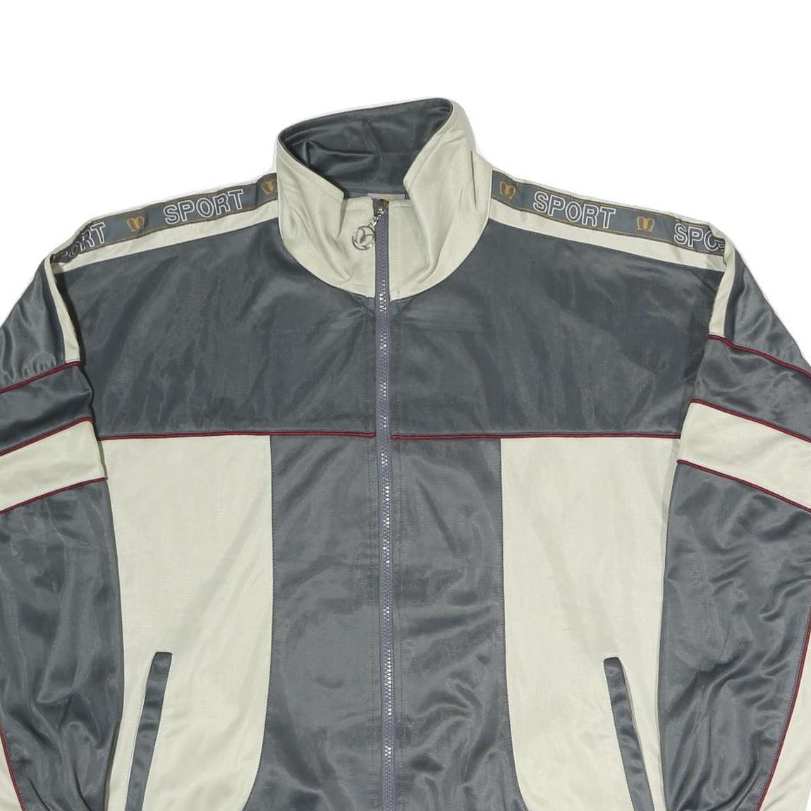 MACIMON Mens Grey & Cream Sport Zip Jacket L Polyester Blend Casual Lightweight