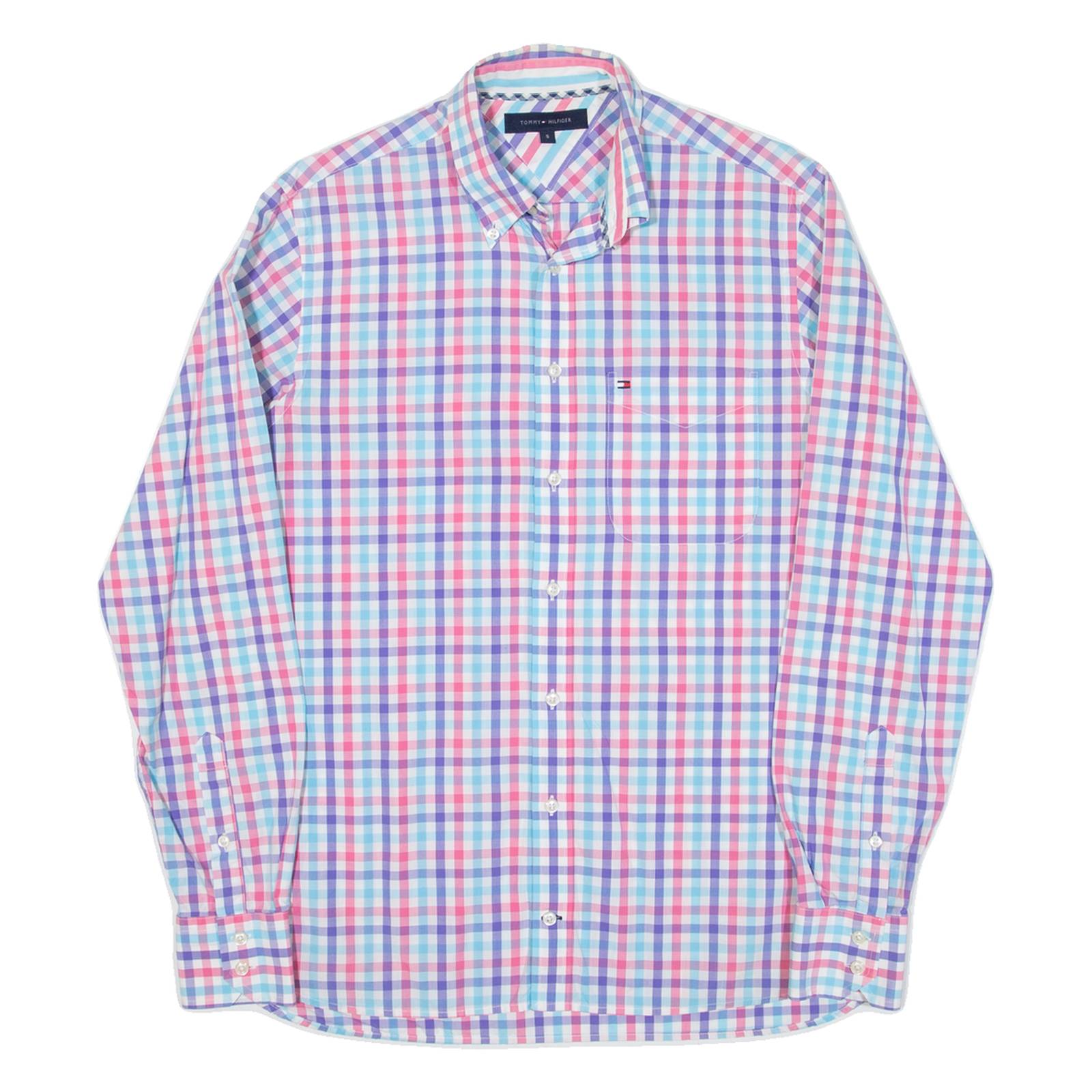 TOMMY HILFIGER Mens Shirt Pink Check Long Sleeve S