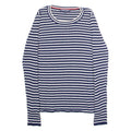 TOMMY HILFIGER Womens Patterned Jumper Blue Striped Crew Neck Tight Knit S