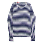 TOMMY HILFIGER Womens Patterned Jumper Blue Striped Crew Neck Tight Knit S