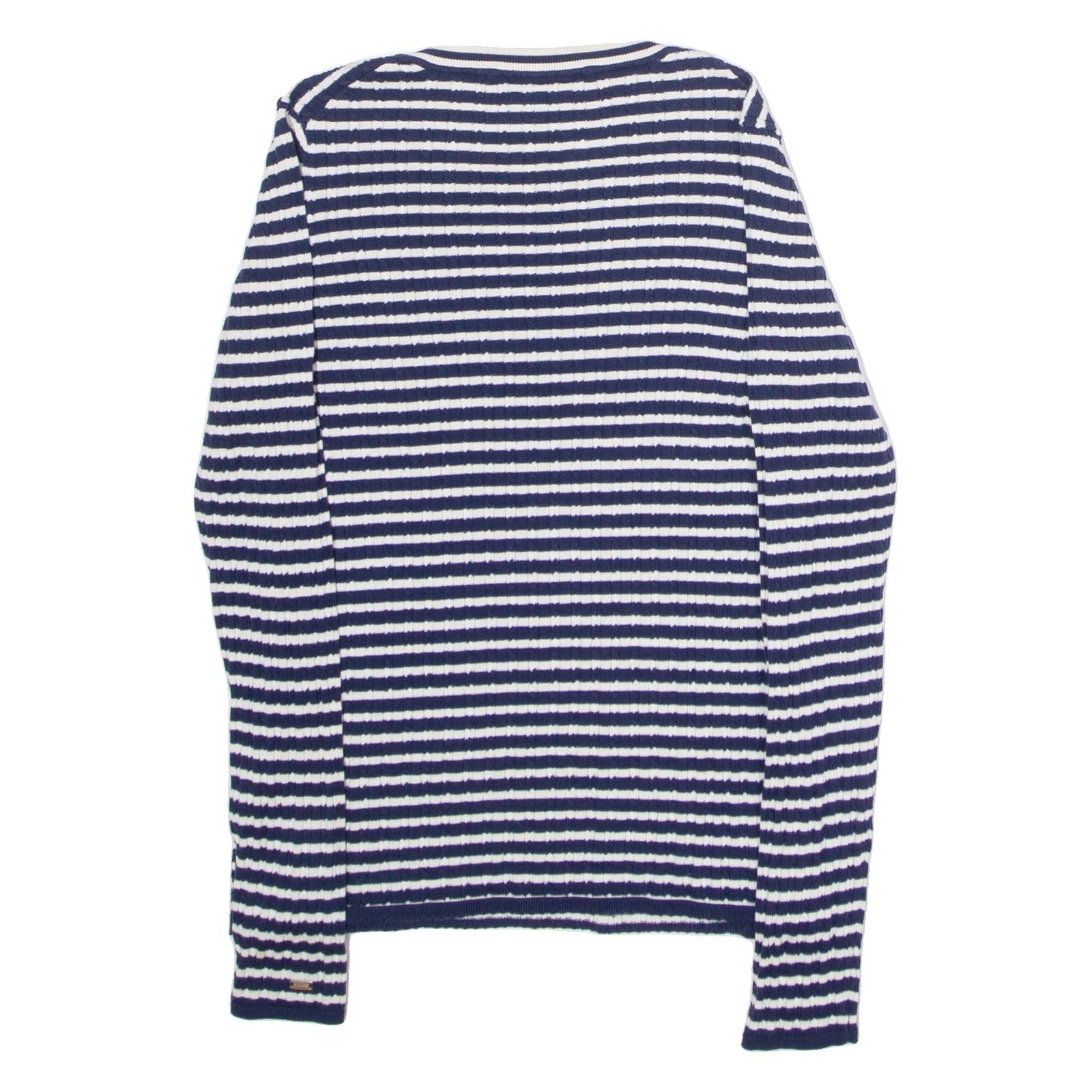 TOMMY HILFIGER Womens Patterned Jumper Blue Striped Crew Neck Tight Knit S