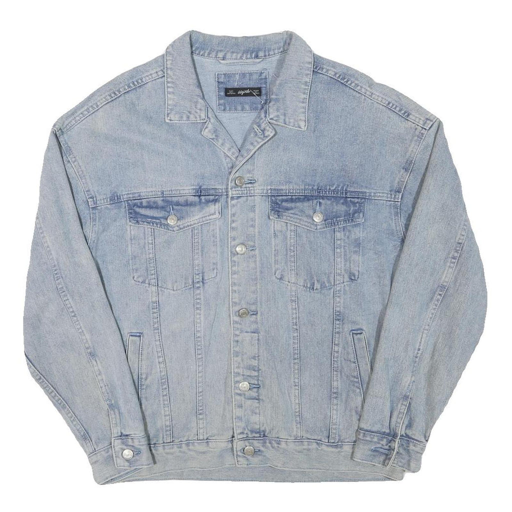 66 GIRLS Womens Blue Denim Jacket L Cotton Blend Button Front Classic Casual