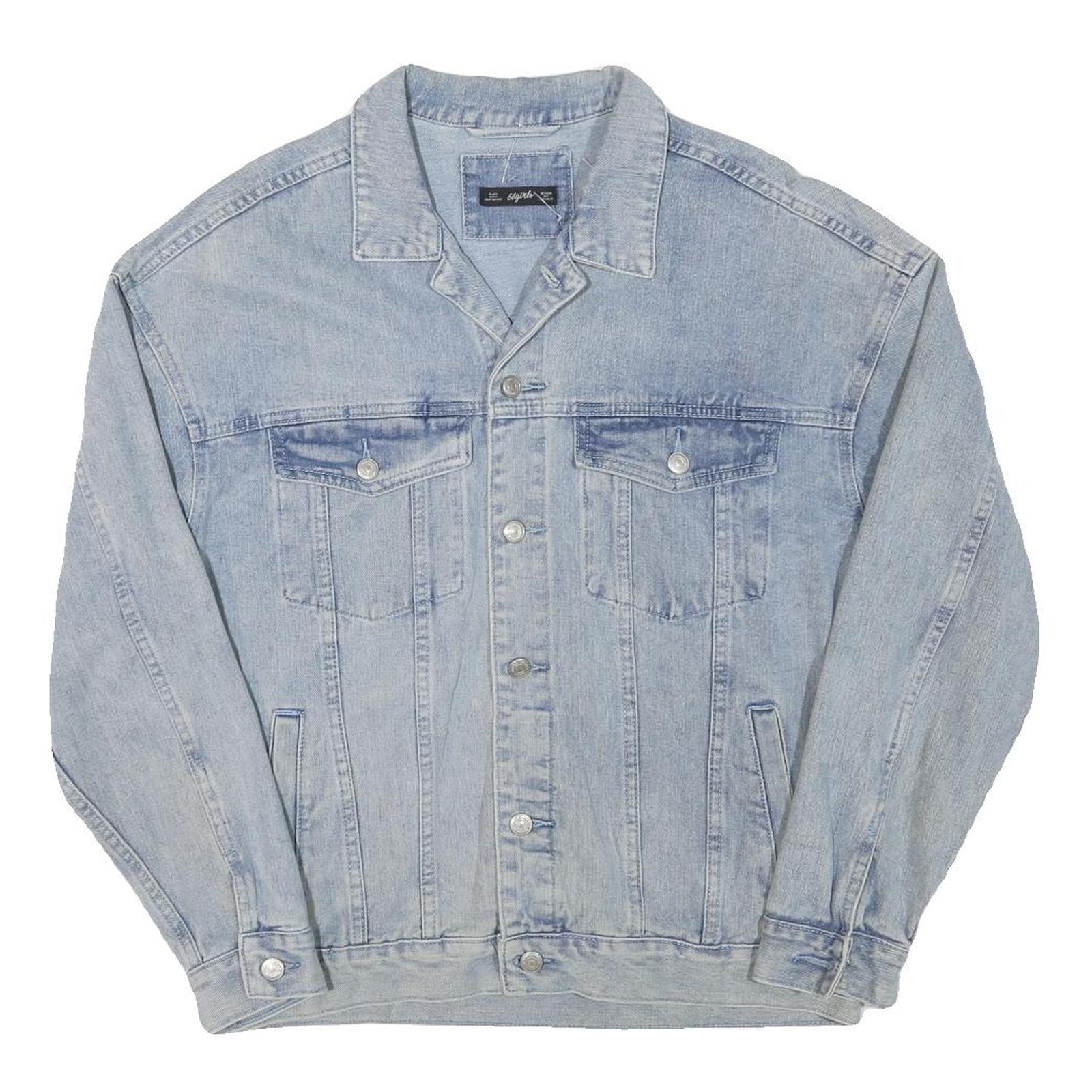66 GIRLS Womens Blue Denim Jacket L Cotton Blend Button Front Classic Casual