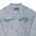 66 GIRLS Womens Blue Denim Jacket L Cotton Blend Button Front Classic Casual