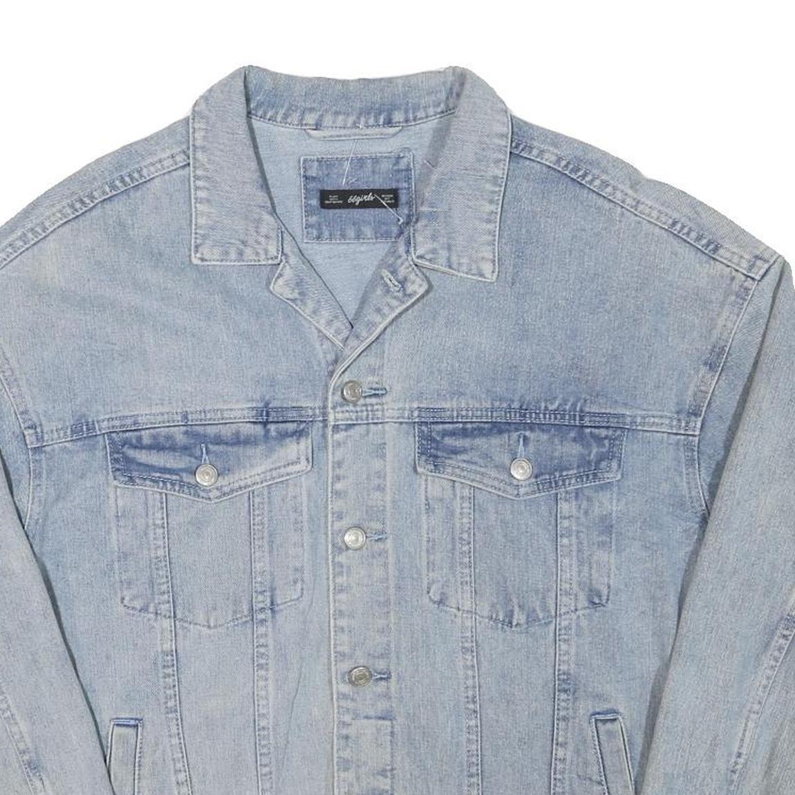 66 GIRLS Womens Blue Denim Jacket L Cotton Blend Button Front Classic Casual