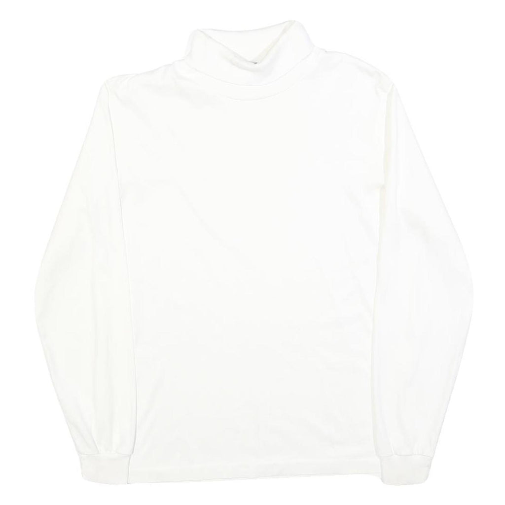 LANDS END Womens White Plain Cotton Blend Jumper Roll Neck Basic Knit S Soft