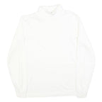 LANDS END Womens White Plain Cotton Blend Jumper Roll Neck Basic Knit S Soft