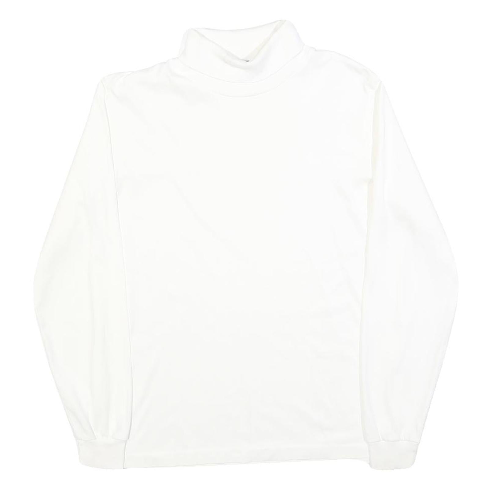 LANDS END Womens White Plain Cotton Blend Jumper Roll Neck Basic Knit S Soft