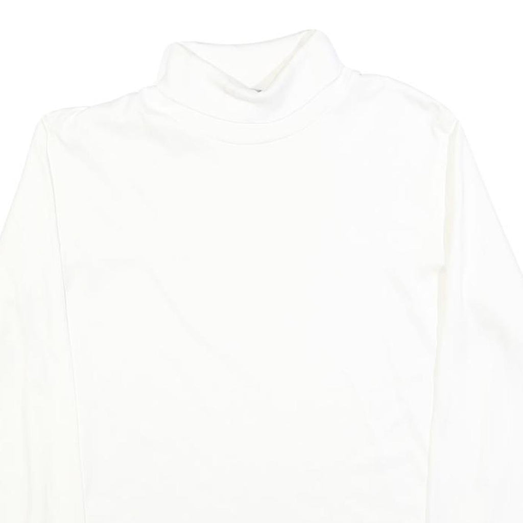 LANDS END Womens White Plain Cotton Blend Jumper Roll Neck Basic Knit S Soft