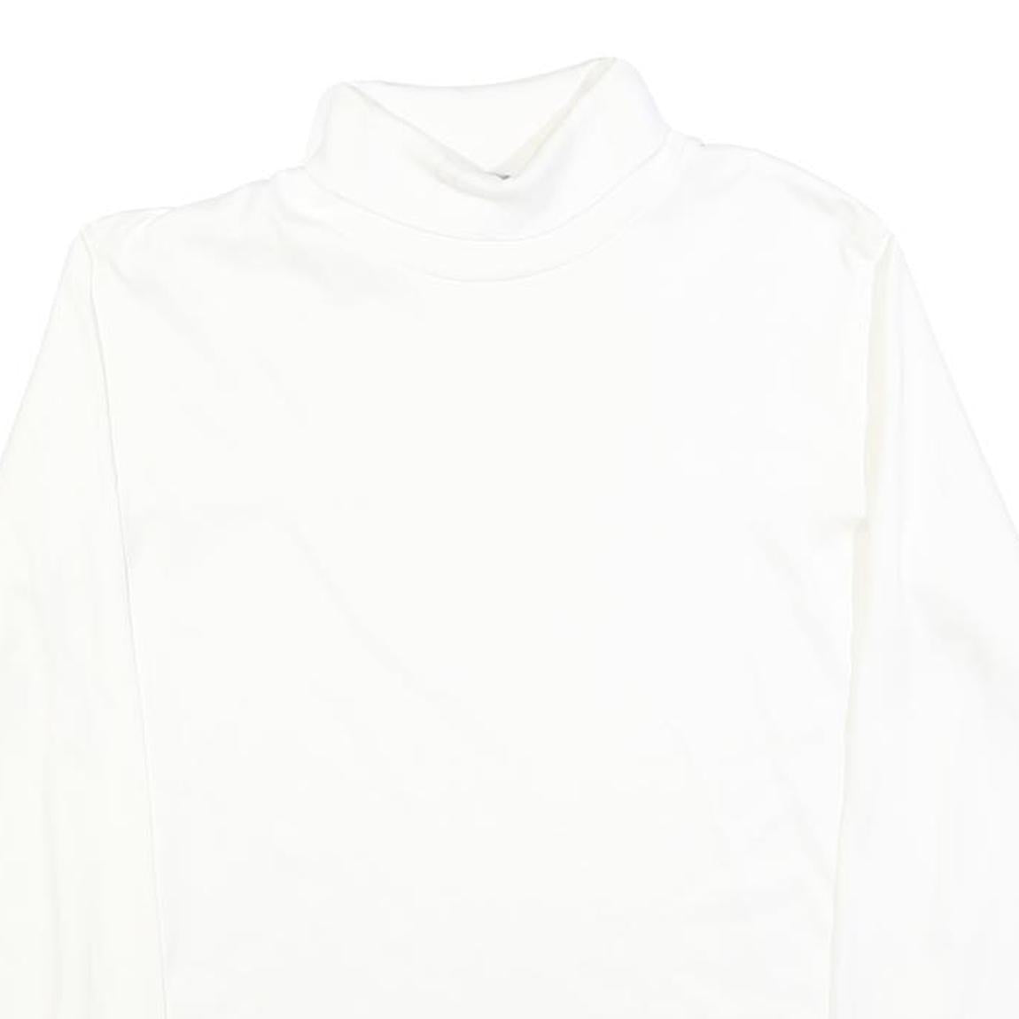 LANDS END Womens White Plain Cotton Blend Jumper Roll Neck Basic Knit S Soft