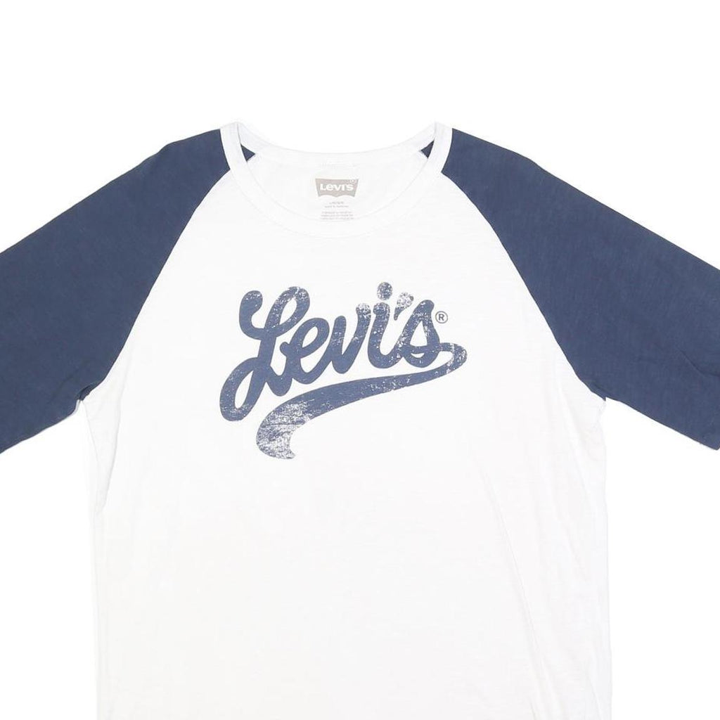 LEVI'S Mens White & Navy Graphic T-Shirt L Short Sleeve Crew Neck Classic Cotton