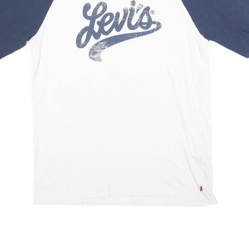 LEVI'S Mens White & Navy Graphic T-Shirt L Short Sleeve Crew Neck Classic Cotton