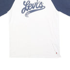 LEVI'S Mens White & Navy Graphic T-Shirt L Short Sleeve Crew Neck Classic Cotton