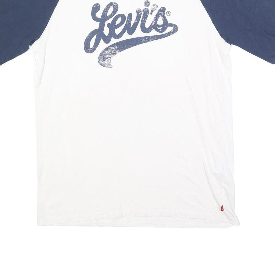 LEVI'S Mens White & Navy Graphic T-Shirt L Short Sleeve Crew Neck Classic Cotton