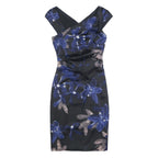 KAREN MILLEN Womens Black & Blue Floral Bodycon Woven V-Neck Sleeveless Dress UK