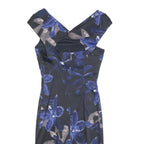KAREN MILLEN Womens Black & Blue Floral Bodycon Woven V-Neck Sleeveless Dress UK