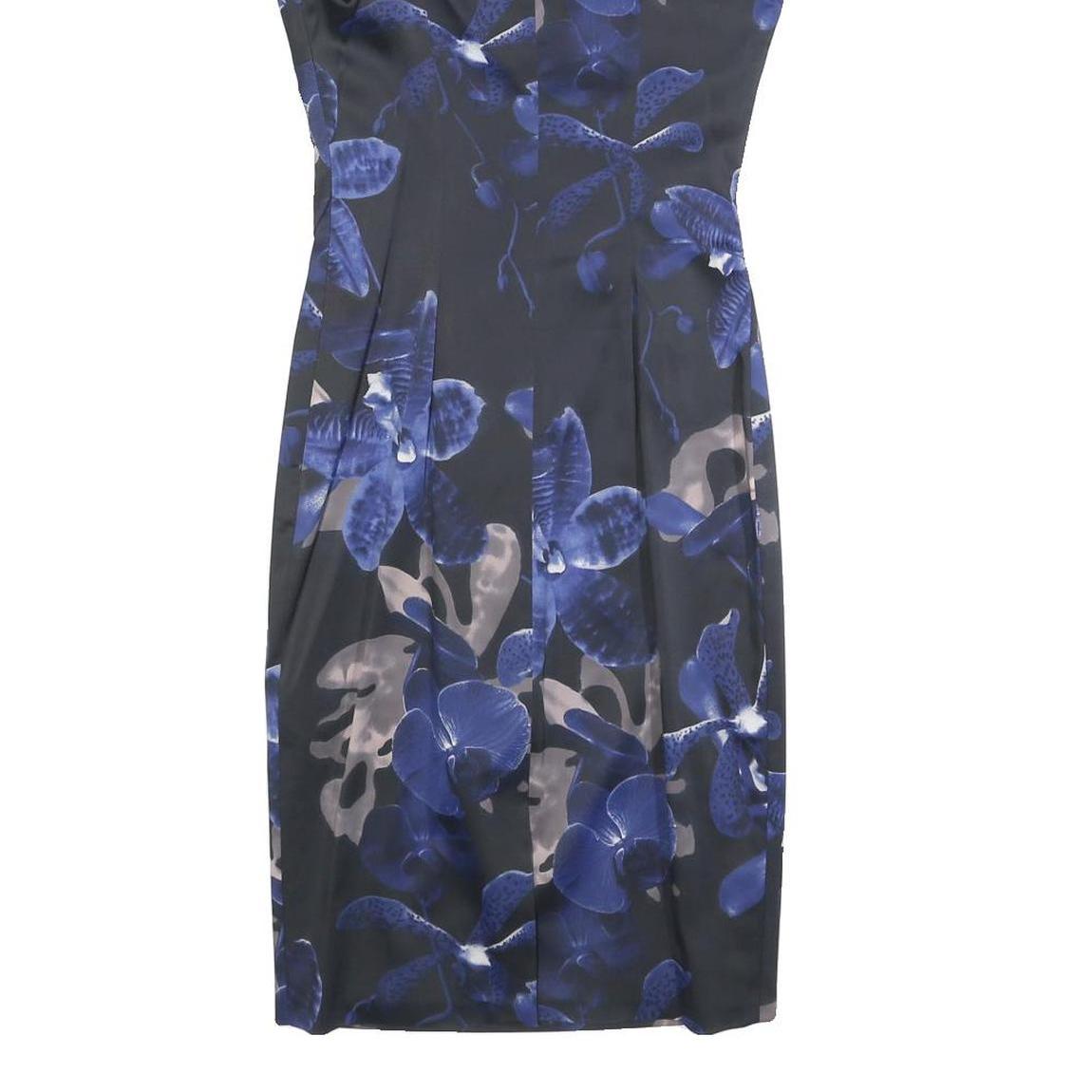 KAREN MILLEN Womens Black & Blue Floral Bodycon Woven V-Neck Sleeveless Dress UK