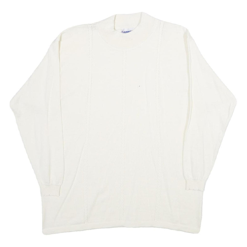 DAMART Womens White Plain Crew Neck Jumper Basic Knit L Soft Knitwear