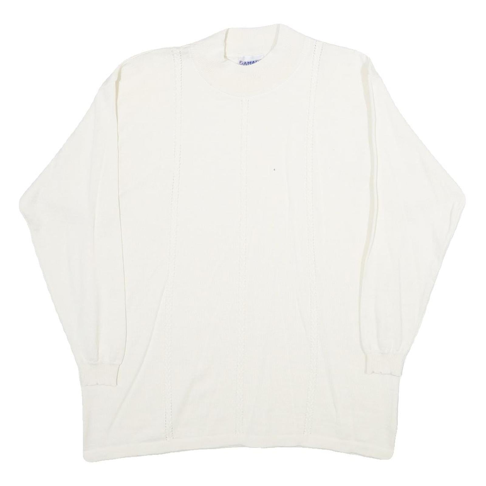 DAMART Womens White Plain Crew Neck Jumper Basic Knit L Soft Knitwear