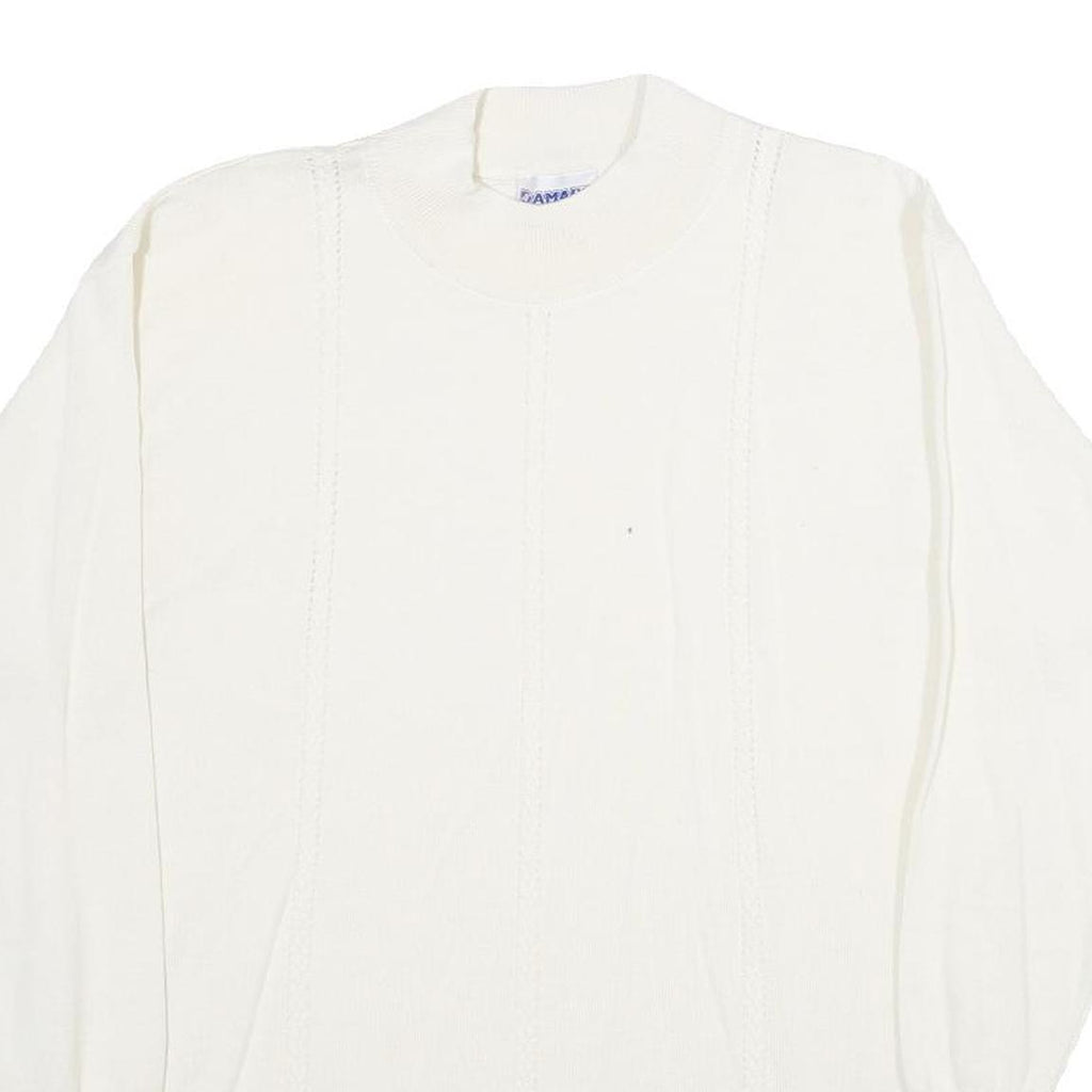 DAMART Womens White Plain Crew Neck Jumper Basic Knit L Soft Knitwear