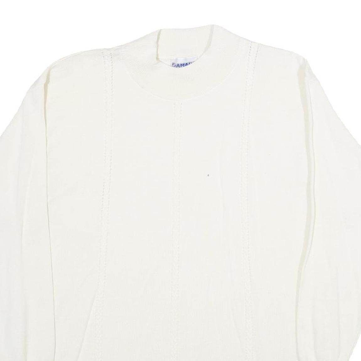 DAMART Womens White Plain Crew Neck Jumper Basic Knit L Soft Knitwear
