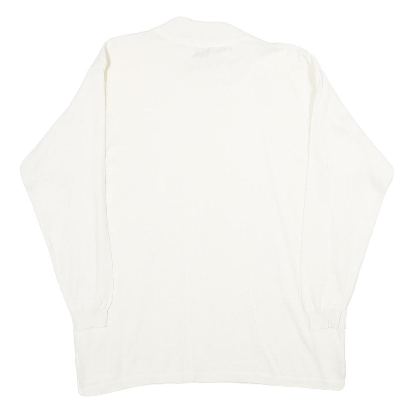 DAMART Womens White Plain Crew Neck Jumper Basic Knit L Soft Knitwear