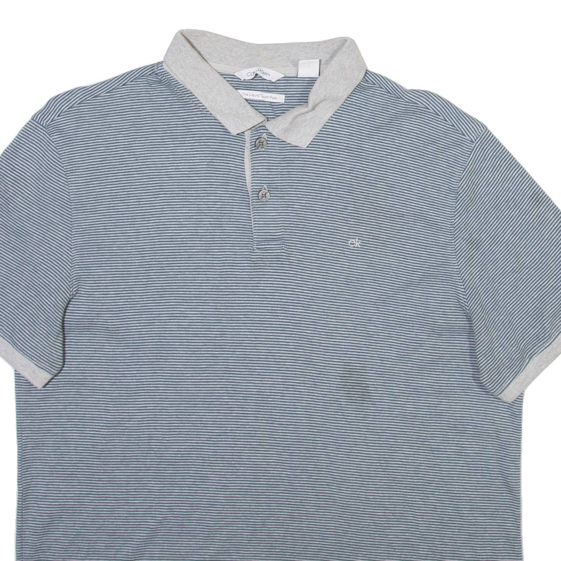 CALVIN KLEIN JEANS Mens Polo Shirt Grey Striped M