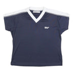 REEBOK Womens Navy Blue & White V-Neck Short Sleeve T-Shirt M Sportswear