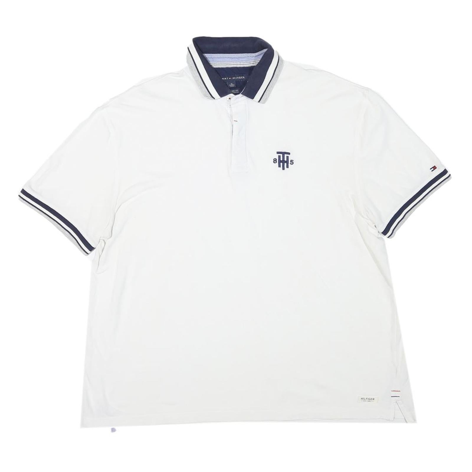 TOMMY HILFIGER Mens White Polo Shirt XL Cotton Blend Basic Logo Embroidered
