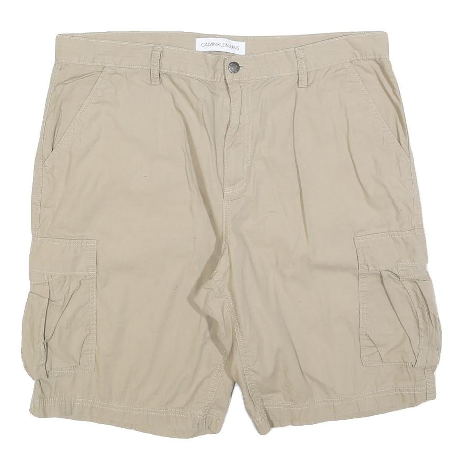 CALVIN KLEIN JEANS Mens Shorts Beige Casual Cargo L W36 Cotton Blend Pockets