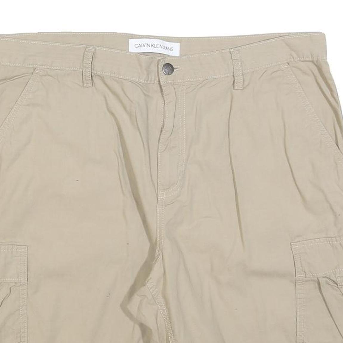 CALVIN KLEIN JEANS Mens Shorts Beige Casual Cargo L W36 Cotton Blend Pockets