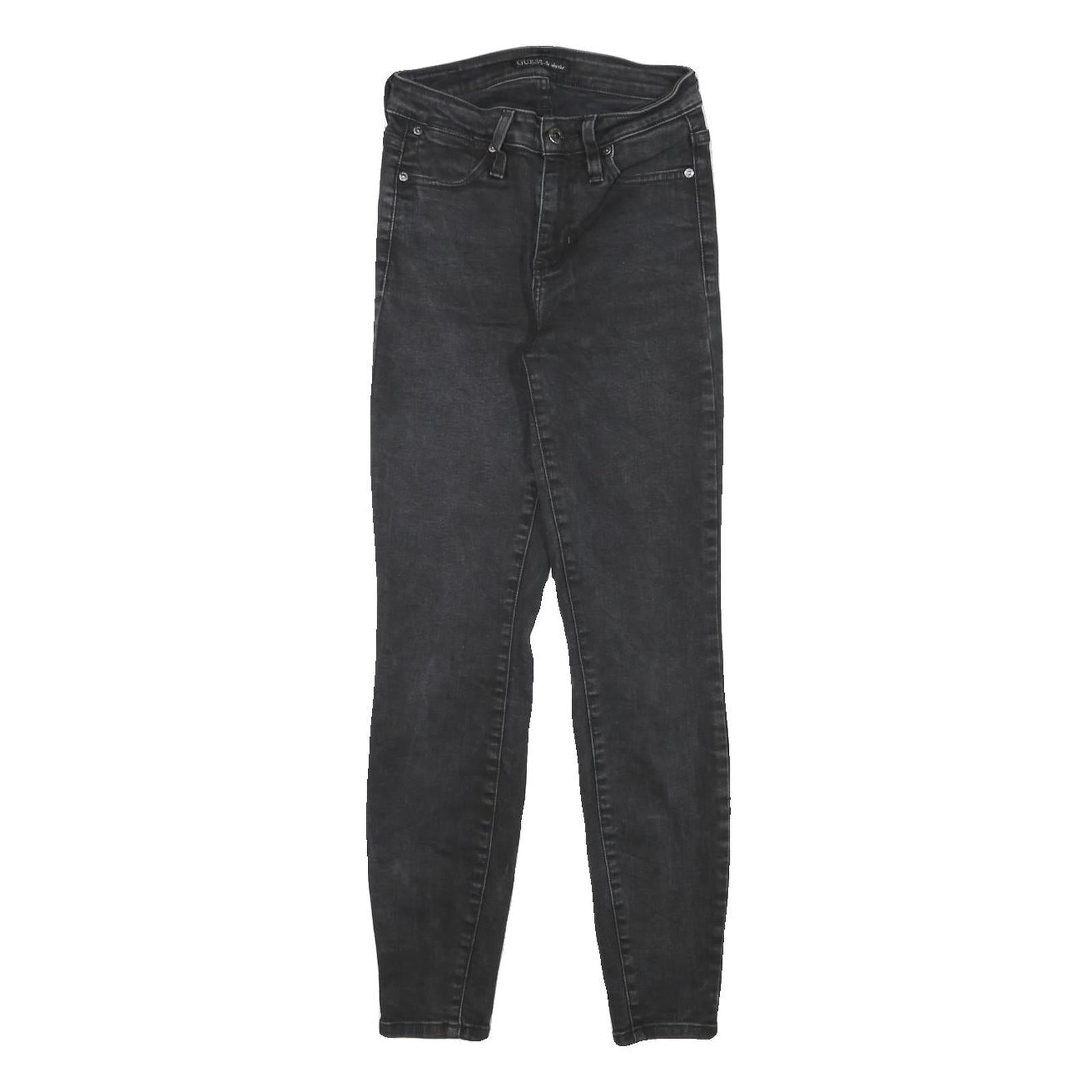GUESS Womens Slim Black Denim Jeans W23 L26 Stretch Cotton Blend Zip Fastening