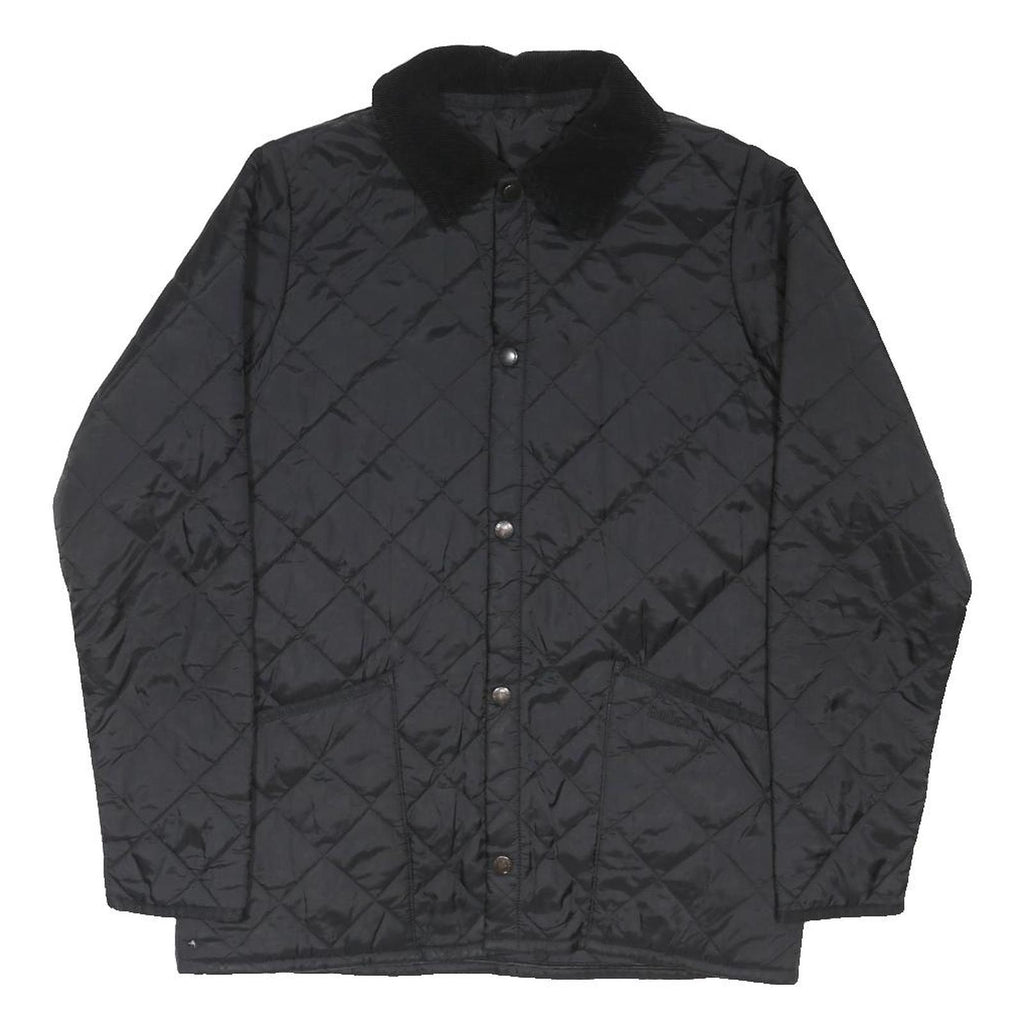 BARBOUR Girls Black Quilted Jacket 12-13Y Polyester Blend Button Closure Warm