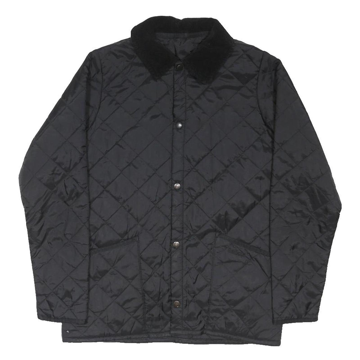 BARBOUR Girls Black Quilted Jacket 12-13Y Polyester Blend Button Closure Warm