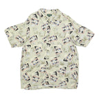DAVID TAYLOR Mens Cream Rayon Short Sleeve Shirt XL Postcard Print Casual