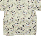 DAVID TAYLOR Mens Cream Rayon Short Sleeve Shirt XL Postcard Print Casual