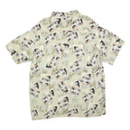 DAVID TAYLOR Mens Cream Rayon Short Sleeve Shirt XL Postcard Print Casual