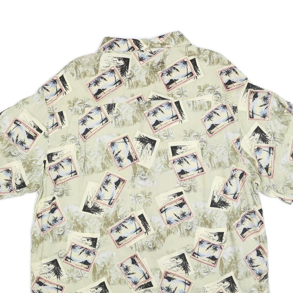 DAVID TAYLOR Mens Cream Rayon Short Sleeve Shirt XL Postcard Print Casual