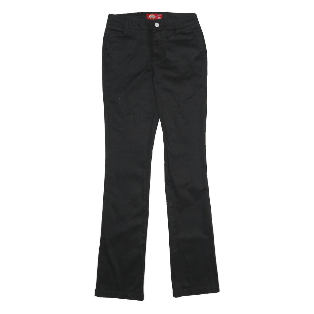 DICKIES Womens Black Regular Fit Straight Leg Trousers W24 L32 Cotton Blend Zip