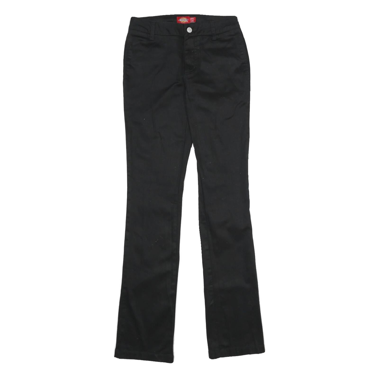 DICKIES Womens Black Regular Fit Straight Leg Trousers W24 L32 Cotton Blend Zip