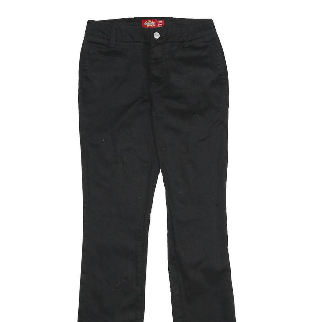 DICKIES Womens Black Regular Fit Straight Leg Trousers W24 L32 Cotton Blend Zip
