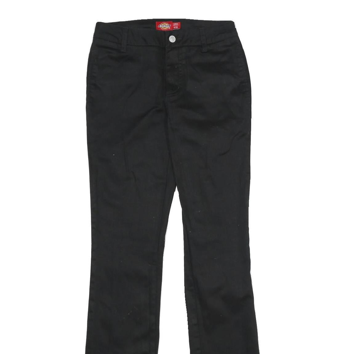 DICKIES Womens Black Regular Fit Straight Leg Trousers W24 L32 Cotton Blend Zip