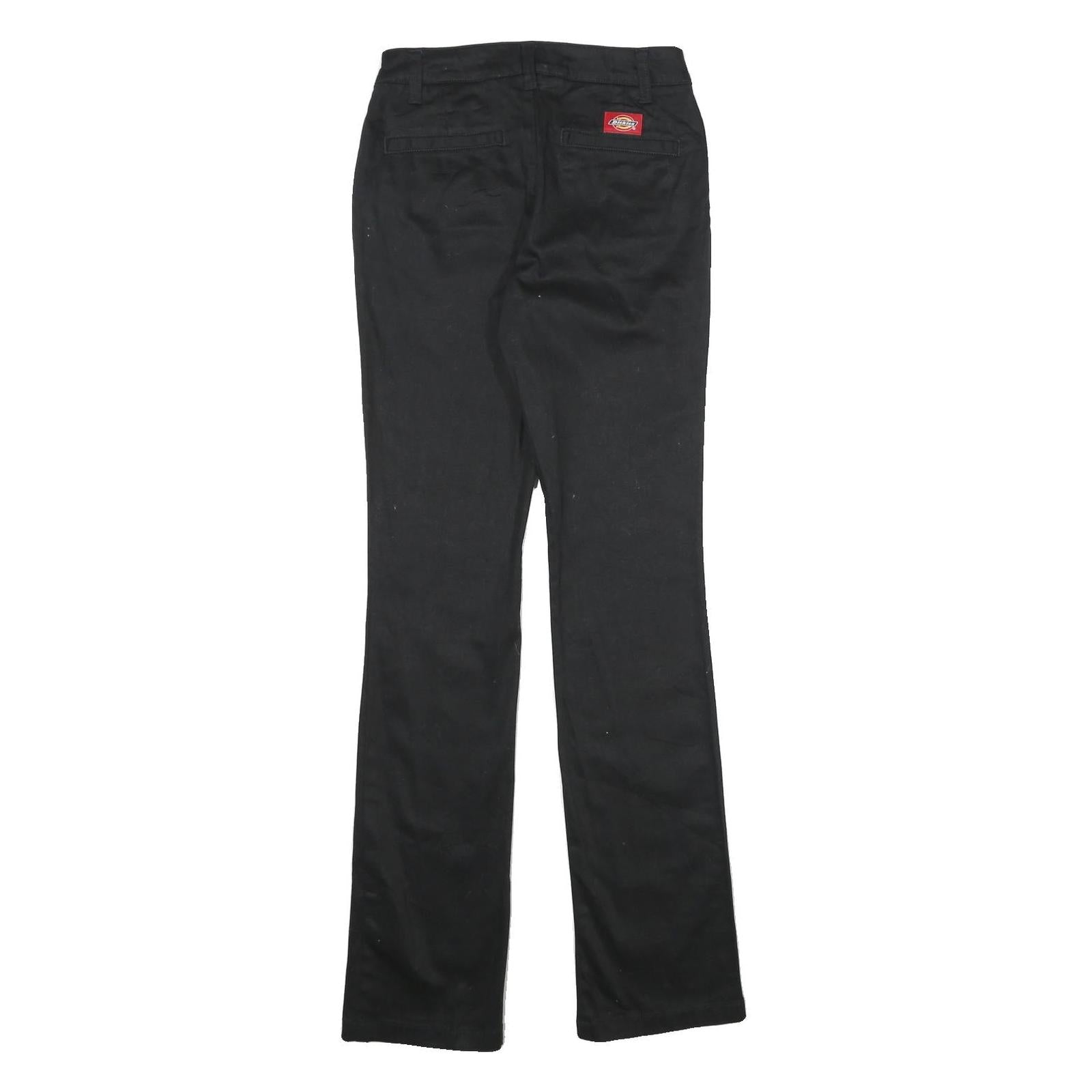 DICKIES Womens Black Regular Fit Straight Leg Trousers W24 L32 Cotton Blend Zip